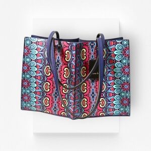 Nanette Lepore Tote NWT Tabetha Carry All Handbag Blue Multicolor Vegan Leather